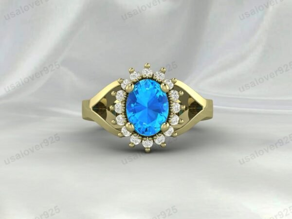 Blue Topaz Oval Gemstone Women Ring 925 Sterling Silver Jewelry - Image 2