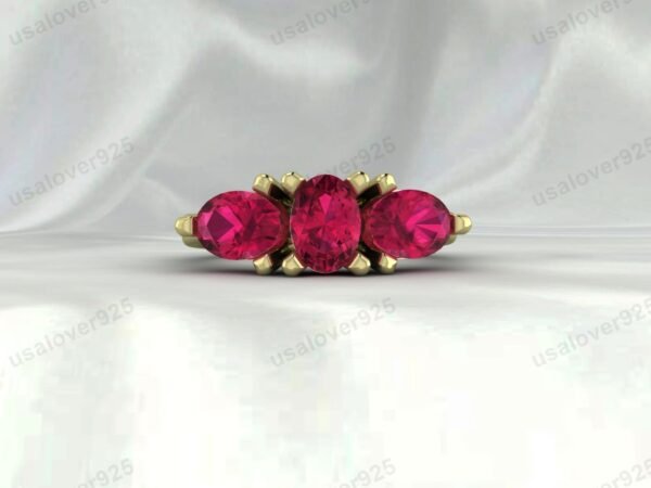 Ruby Pink Three Gemstone Women Ring 925 Sterling Silver Jewelry - Image 2