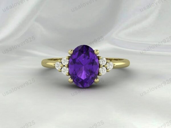 Amethyst & CZ Diamond Gemstone Women Ring 925 Sterling Silver Jewelry - Image 2