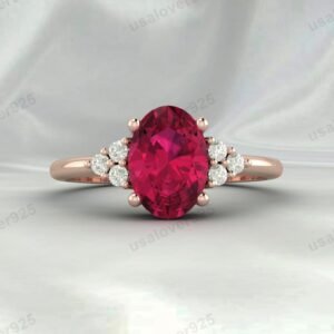 Ruby Pink & CZ Diamond Gemstone Women Ring 925 Sterling Silver Jewelry