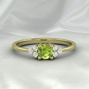 Natural Peridot Green Gemstone Solitaire Women Ring 925 Sterling Silver Jewelry