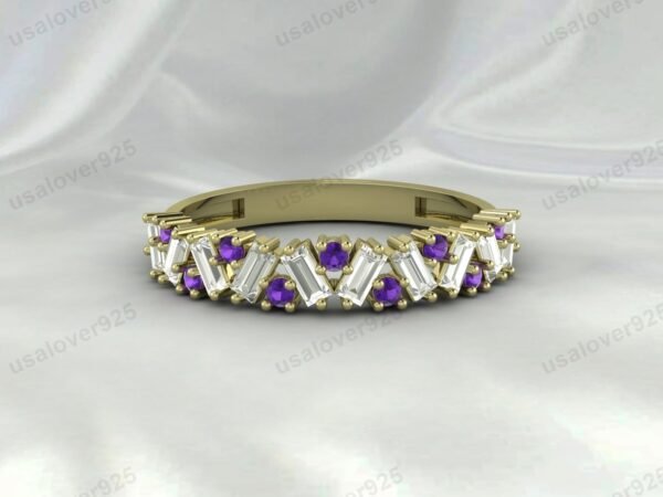 Amethyst Half Eternity Gemstone Women Ring Band 925 Sterling Silver Jewelry - Image 4