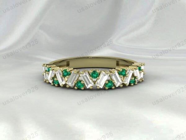 Emerald Half Eternity Gemstone Women Ring Band 925 Sterling Silver Jewelry