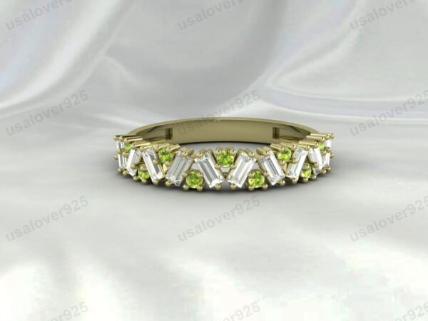 Natural Peridot Half Eternity Gemstone Women Ring Band 925 Sterling Silver Jewelry - Image 2
