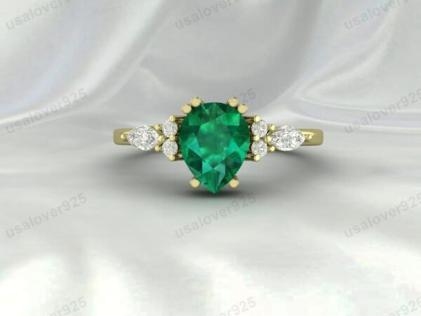 Emerald Pear Gemstone Solitaire Women Ring 925 Sterling Silver Jewelry - Image 2