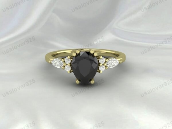 Black Onyx Pear Gemstone Solitaire Women Ring 925 Sterling Silver Jewelry - Image 2