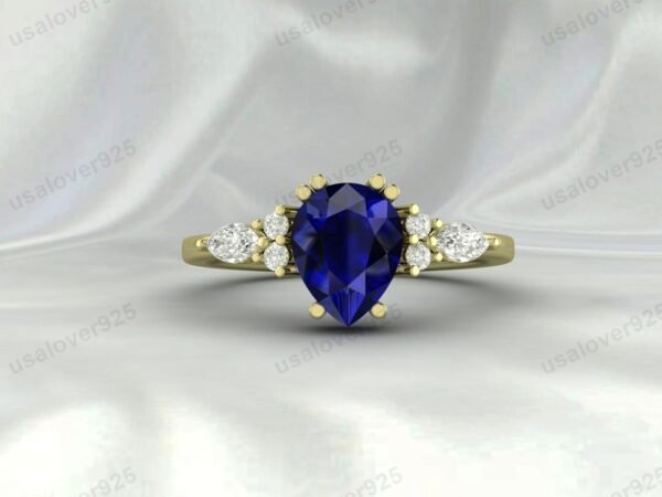 Sapphire Pear Gemstone Solitaire Women Ring 925 Sterling Silver Jewelry - Image 2