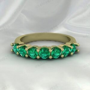 Unique Green Emerald Half Eternity Women Ring, 925 Sterling Silver Jewelry