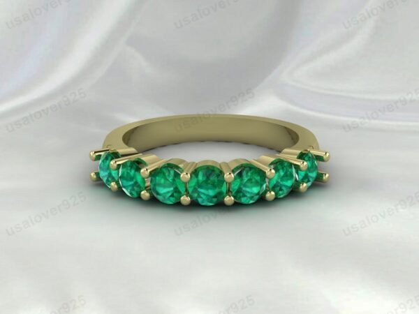 Unique Green Emerald Half Eternity Women Ring, 925 Sterling Silver Jewelry