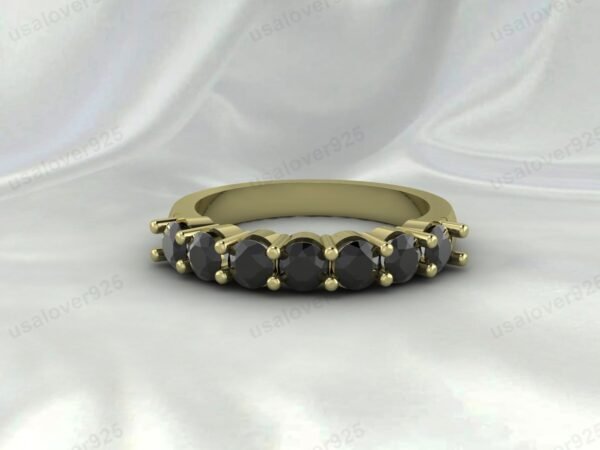 Black Onyx Gemstone Half Eternity Women Ring, 925 Sterling Silver Jewelry
