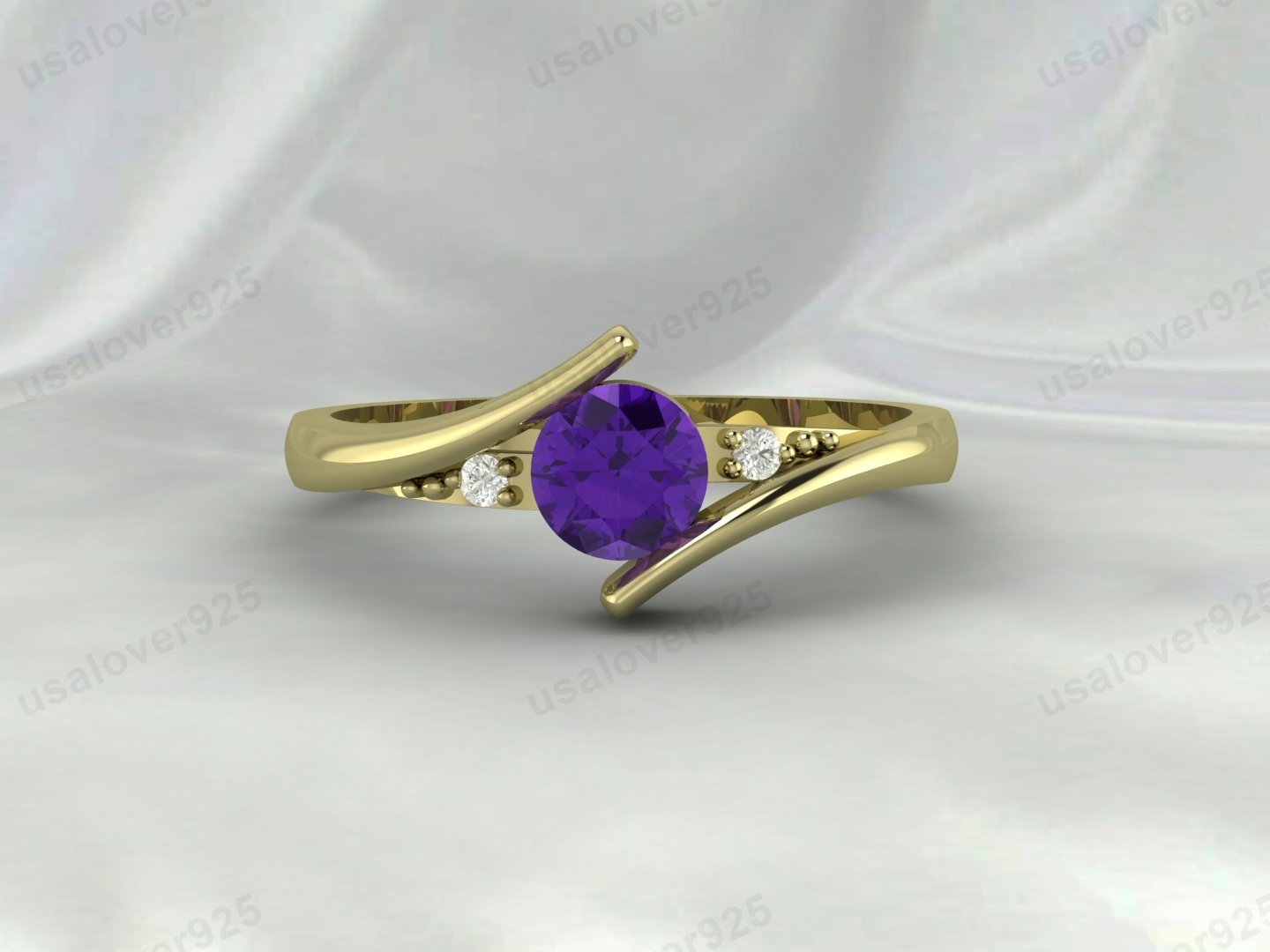 Amethyst & CZ Diamond Gemstone Solitaire Women Ring 925 Sterling Silver Jewelry - Image 4