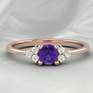 Natural Amethyst Purple Gemstone Solitaire Women Ring 925 Sterling Silver Jewelry