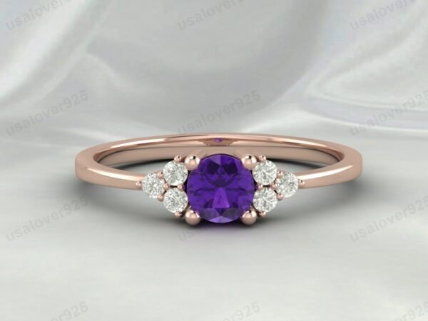 Natural Amethyst Purple Gemstone Solitaire Women Ring 925 Sterling Silver Jewelry