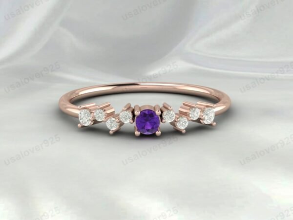 Amethyst Round Gemstone Eternity Women Ring 925 Sterling Silver Jewelry - Image 4