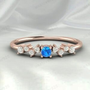 Blue Topaz Gemstone Eternity Women Band Ring 925 Sterling Silver Jewelry