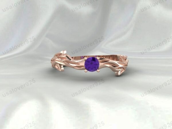 Amethyst Purple Gemstone Solitaire Women Ring 925 Sterling Silver Jewelry - Image 3