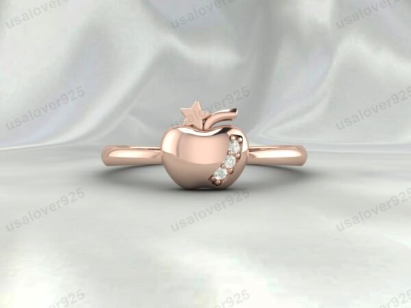 CZ Diamond Apple Design Design Women Ring 925 Sterling Silver Jewelry - Image 4