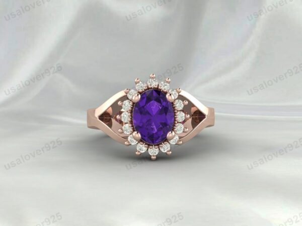 Amethyst Oval Gemstone Women Ring 925 Sterling Silver Jewelry - Image 2