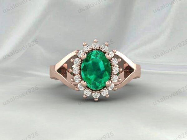 Emerald Oval Gemstone Women Ring 925 Sterling Silver Jewelry - Image 4