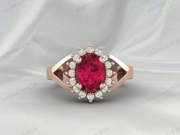 Ruby Oval Gemstone Women Ring 925 Sterling Silver Jewelry - Image 3