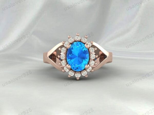 Blue Topaz Oval Gemstone Women Ring 925 Sterling Silver Jewelry - Image 3