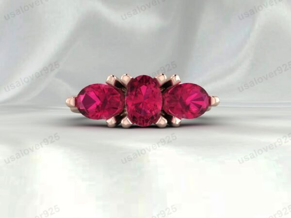 Ruby Pink Three Gemstone Women Ring 925 Sterling Silver Jewelry - Image 3