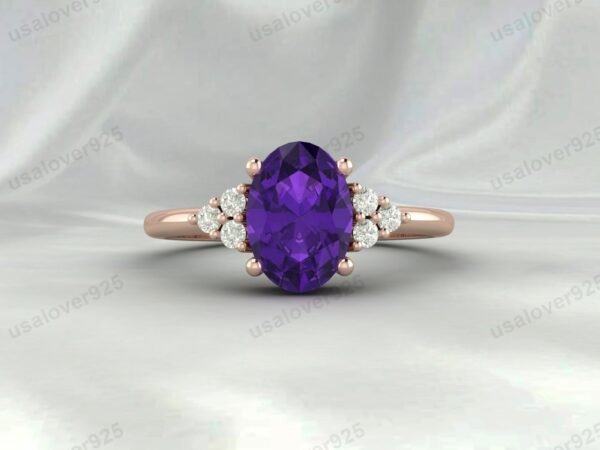 Amethyst & CZ Diamond Gemstone Women Ring 925 Sterling Silver Jewelry - Image 3