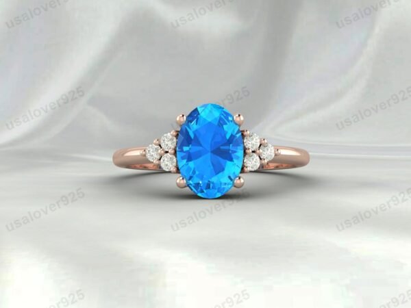 Blue Topaz & CZ Diamond Gemstone Women Ring 925 Sterling Silver Jewelry - Image 3