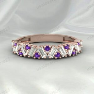 Amethyst Half Eternity Gemstone Women Ring Band 925 Sterling Silver Jewelry