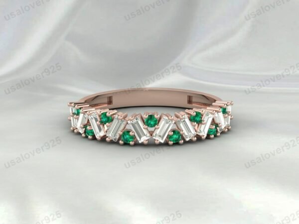 Emerald Half Eternity Gemstone Women Ring Band 925 Sterling Silver Jewelry - Image 4