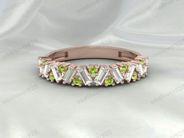 Natural Peridot Half Eternity Gemstone Women Ring Band 925 Sterling Silver Jewelry - Image 4
