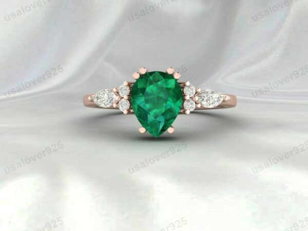 Emerald Pear Gemstone Solitaire Women Ring 925 Sterling Silver Jewelry - Image 3