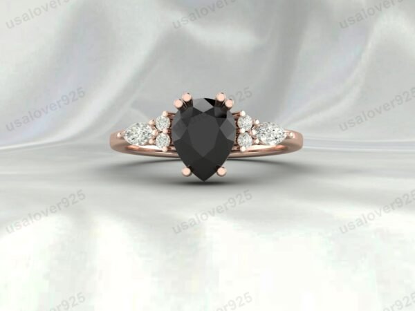 Black Onyx Pear Gemstone Solitaire Women Ring 925 Sterling Silver Jewelry - Image 4
