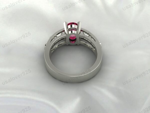 Vintage-Inspired Art Deco Ruby Oval Ring – Women’s Sterling Silver Jewelry - Image 4
