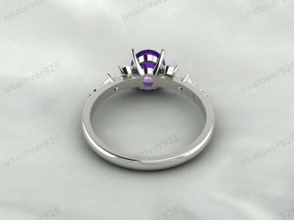 925 Sterling Silver Amethyst Oval Ring – Vintage Art Deco Jewelry for Women - Image 4