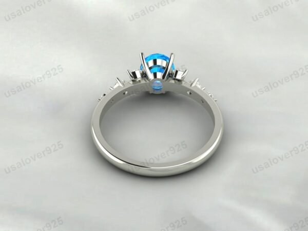Vintage Art Deco Blue Topaz Oval Ring – Women’s 925 Sterling Silver Jewelry - Image 4