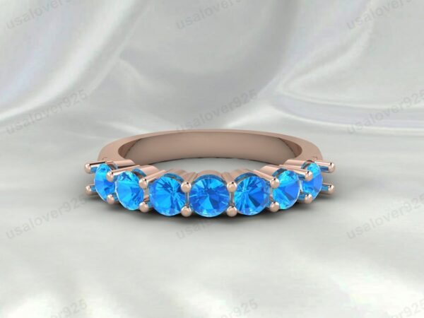 Blue Topaz Gemstone Half Eternity Women Ring, 925 Sterling Silver Jewelry - Image 3