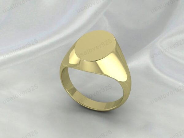 Simple Oval Shape Handmade High Quality Yellow Brass Mens Signet Ring Jewelry - Image 2