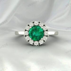 Emerald Gemstone Solitaire Ring – Women’s 925 Sterling Silver Jewelry