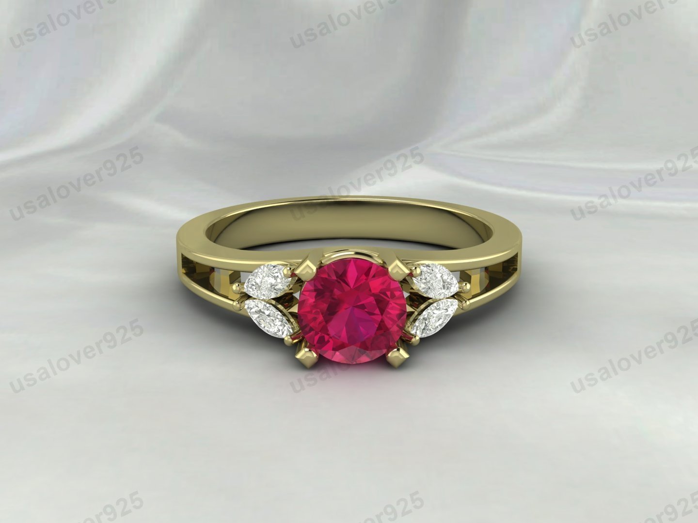 Ruby & CZ Diamond Gemstone Solitaire Women Ring – 925 Sterling Silver Jewelry