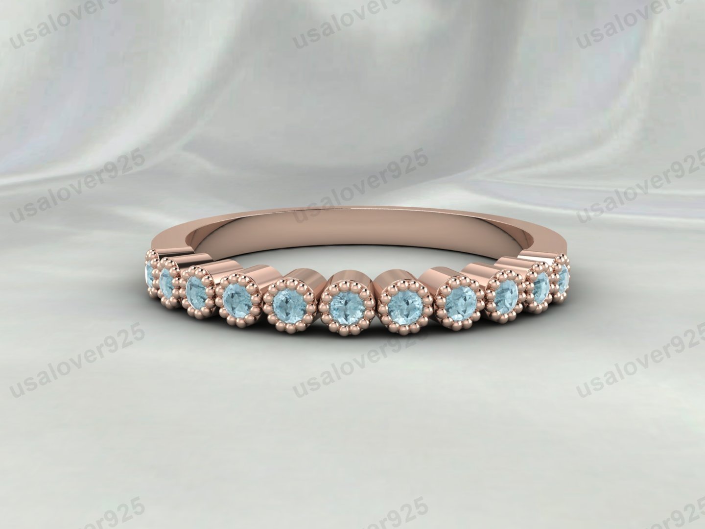 Aquamarine Stone Half Eternity Band for Women – 925 Sterling Silver Ring Jewelry - Image 3