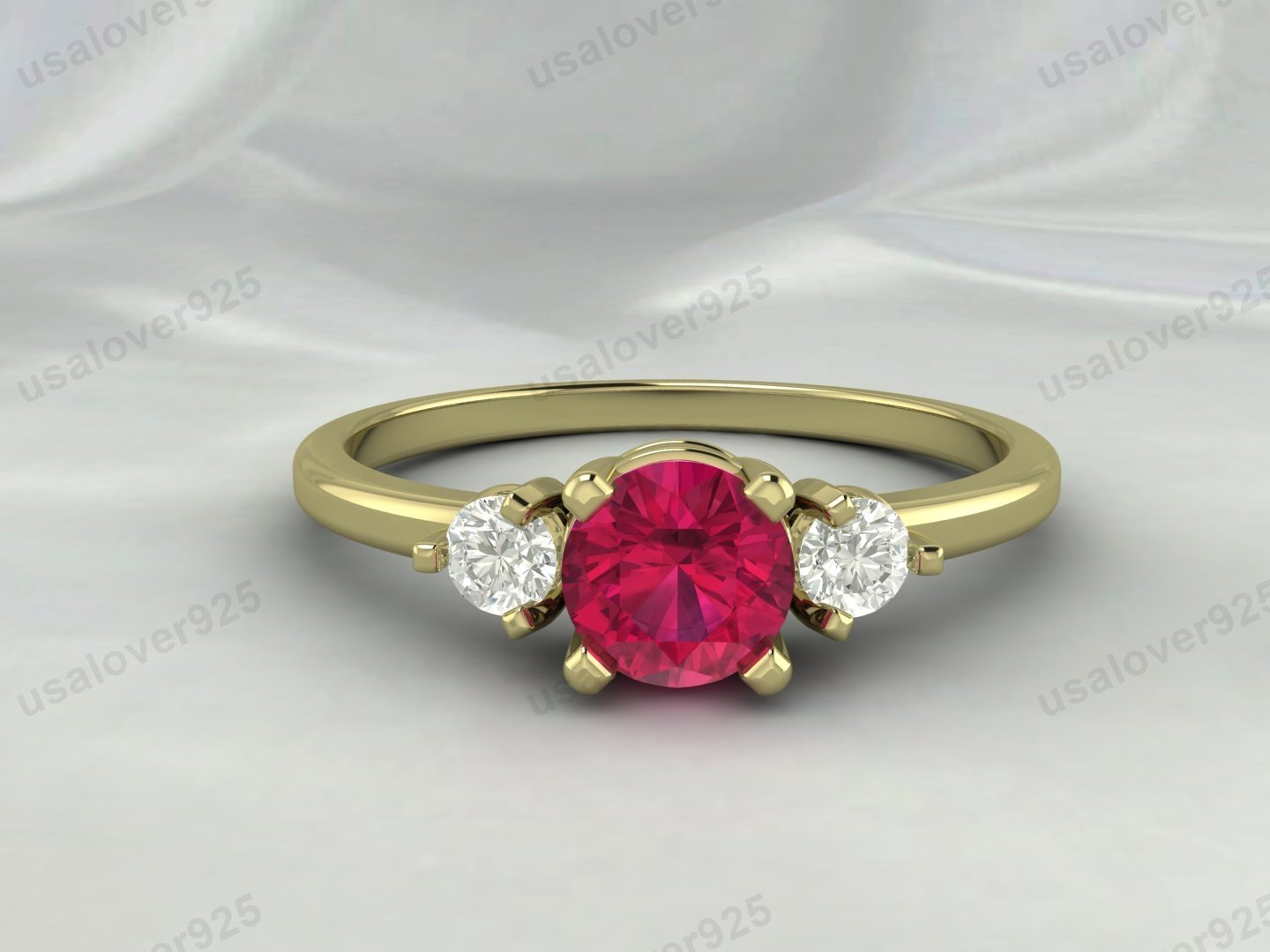 Ruby & CZ Diamond Gemstone Solitaire Women Ring – 925 Sterling Silver Jewelry - Image 3