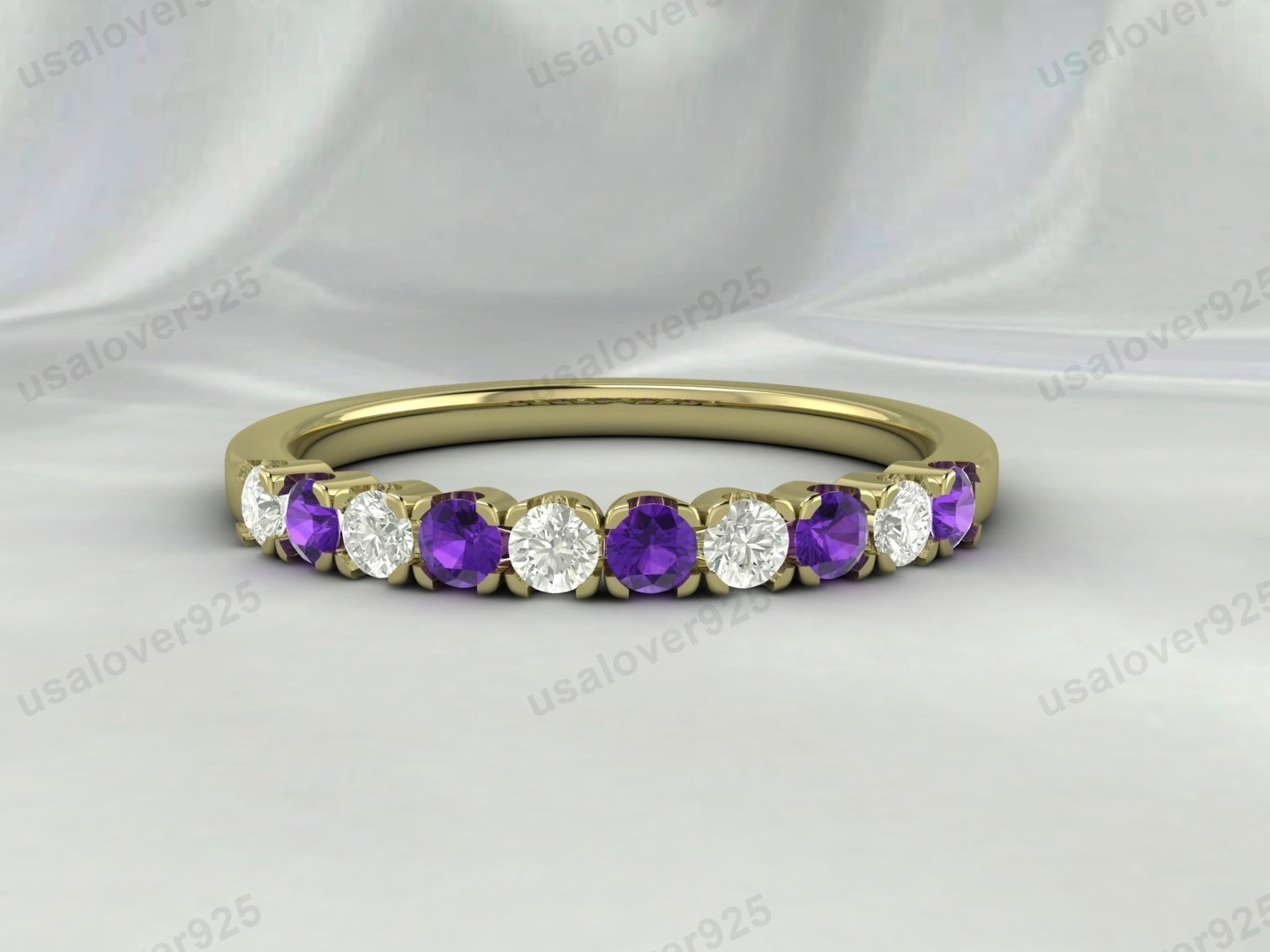 Amethyst & CZ Diamond Stone Eternity Band for Women – 925 Sterling Silver Ring Jewelry - Image 3