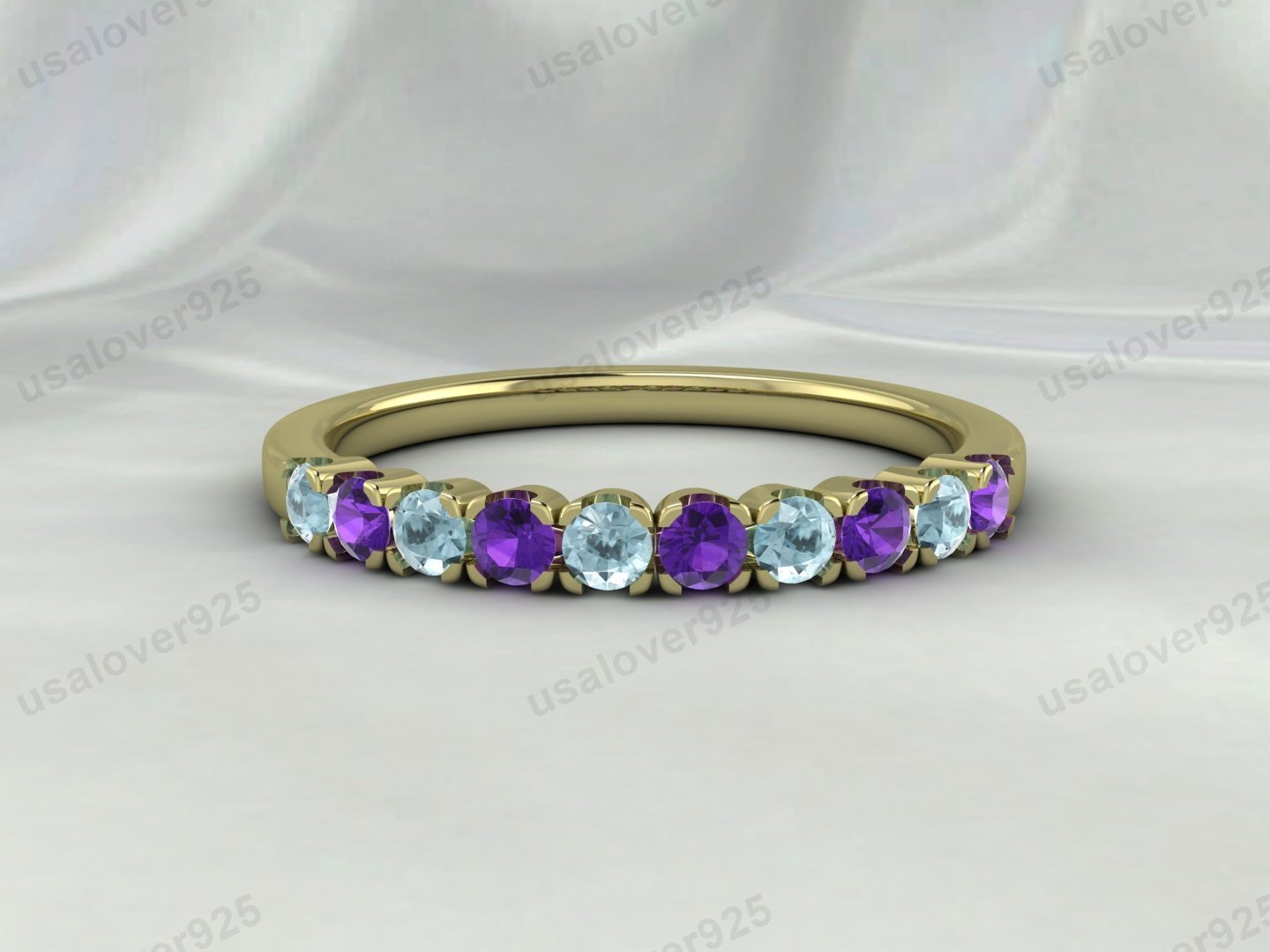 Amethyst & Aquamarine Stone Eternity Band for Women – 925 Sterling Silver Ring Jewelry - Image 3