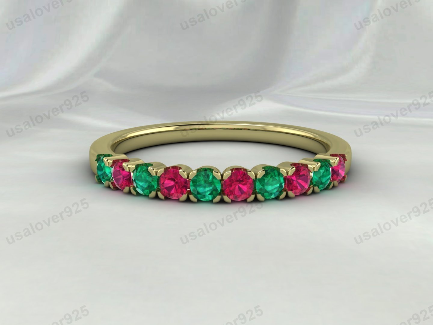 Emerald & Ruby Stone Eternity Band for Women – 925 Sterling Silver Ring Jewelry - Image 3