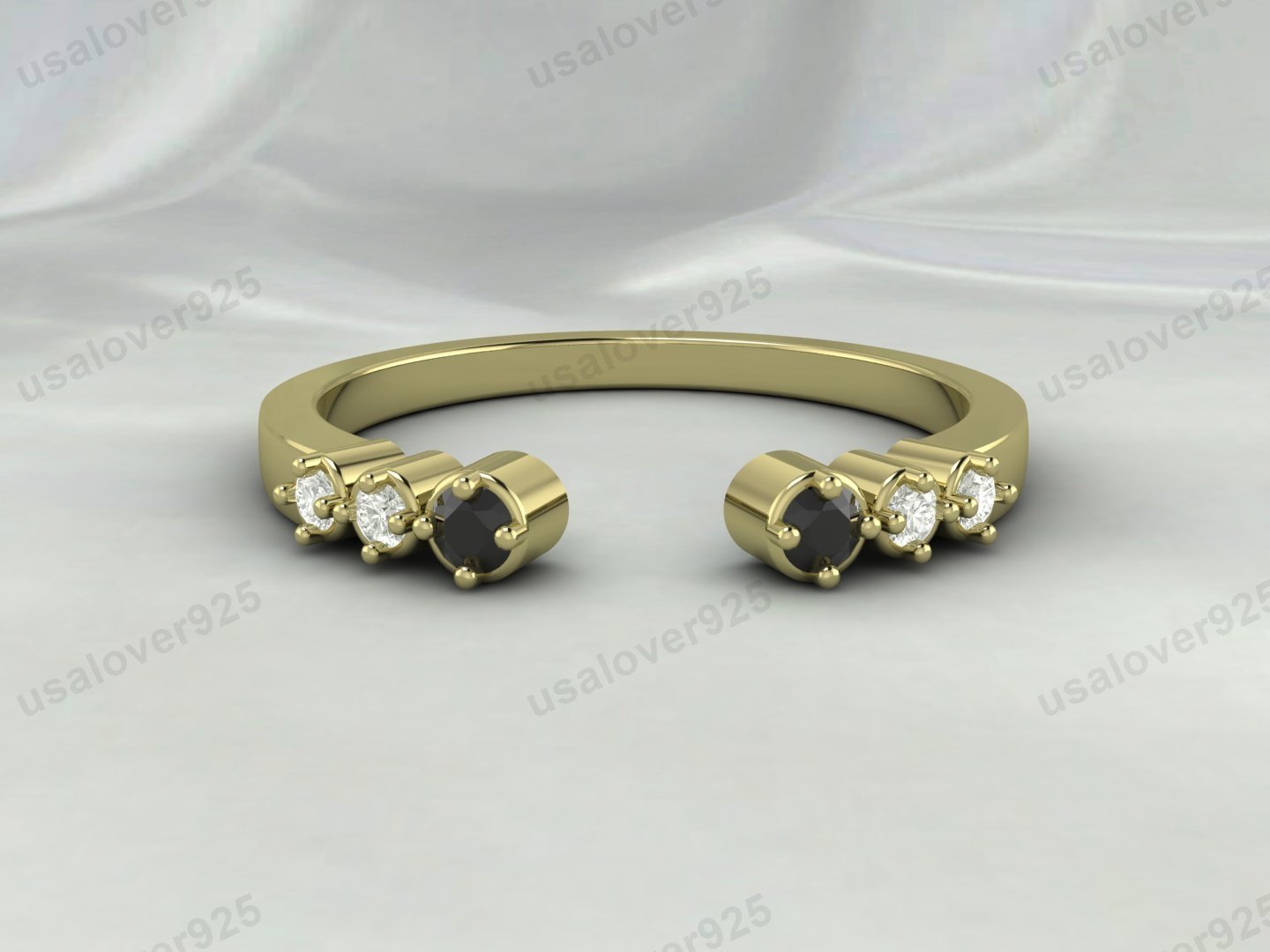 Onyx & CZ Diamond Stone Open Women Band – 925 Sterling Silver Ring Jewelry - Image 2