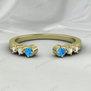 Topaz & CZ Diamond Stone Open Women Band – 925 Sterling Silver Ring Jewelry