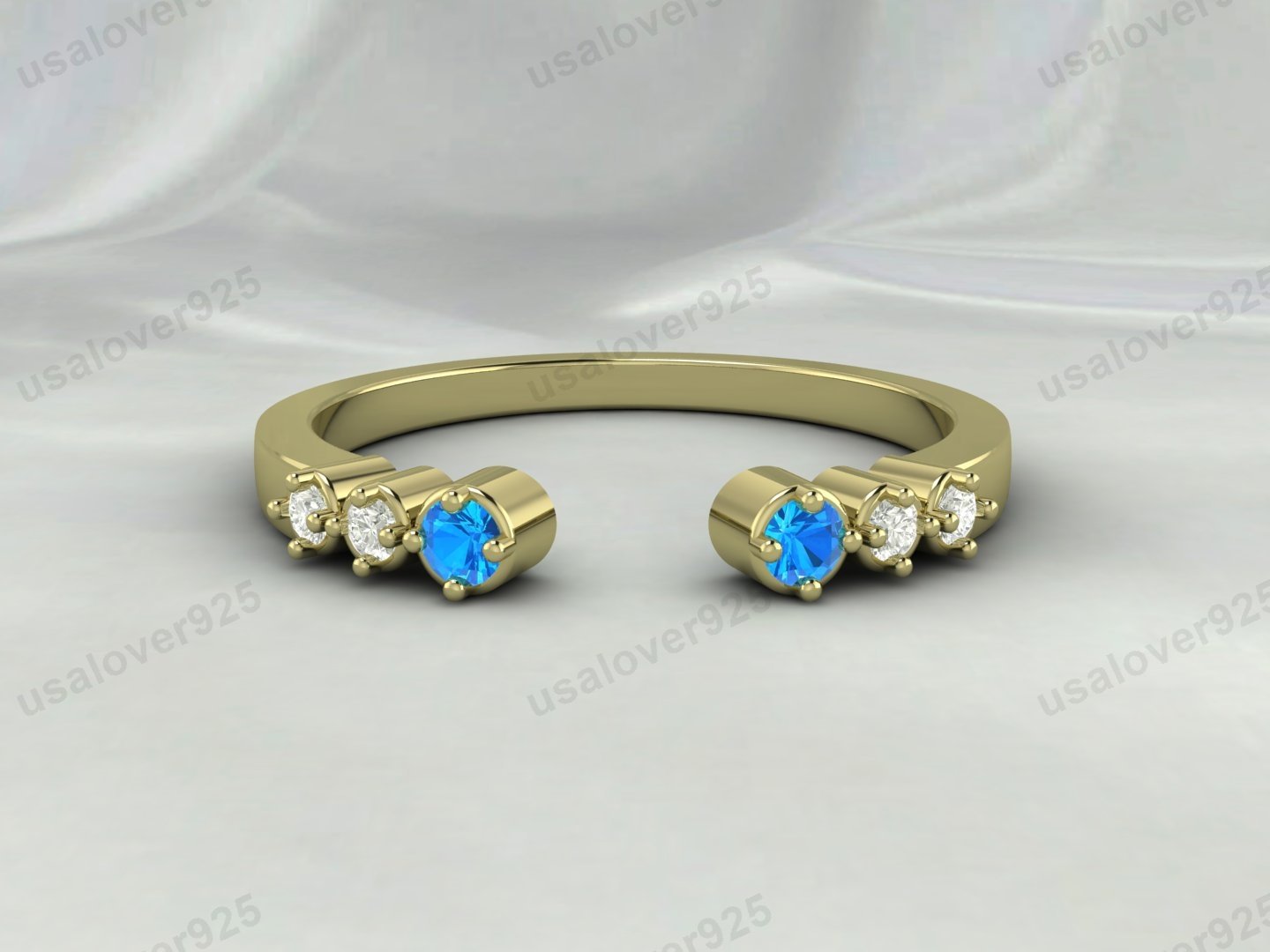 Topaz & CZ Diamond Stone Open Women Band – 925 Sterling Silver Ring Jewelry