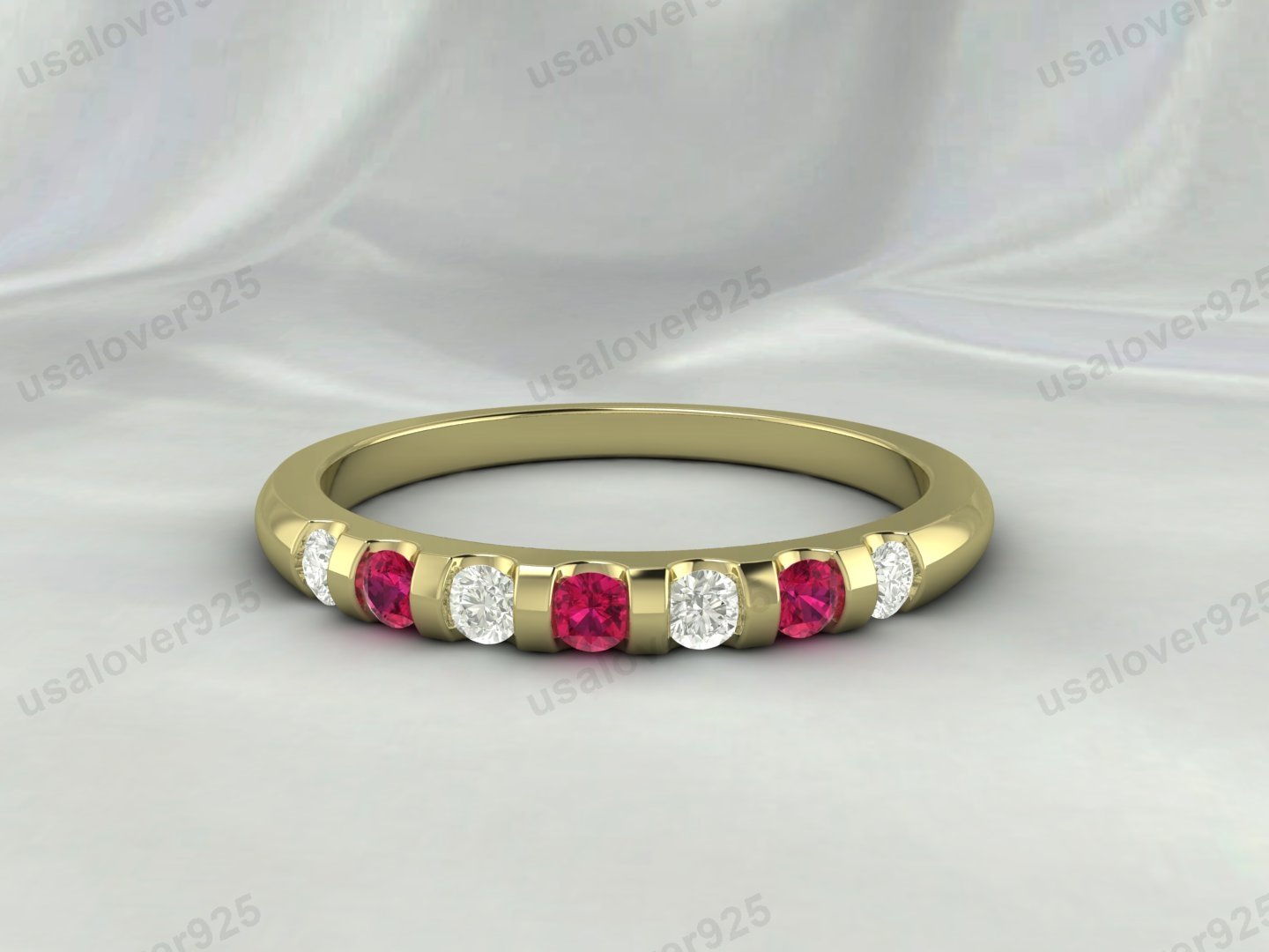 Ruby & CZ Diamond Gemstone Half Eternity Women Band – 925 Sterling Silver Ring Jewelry - Image 2