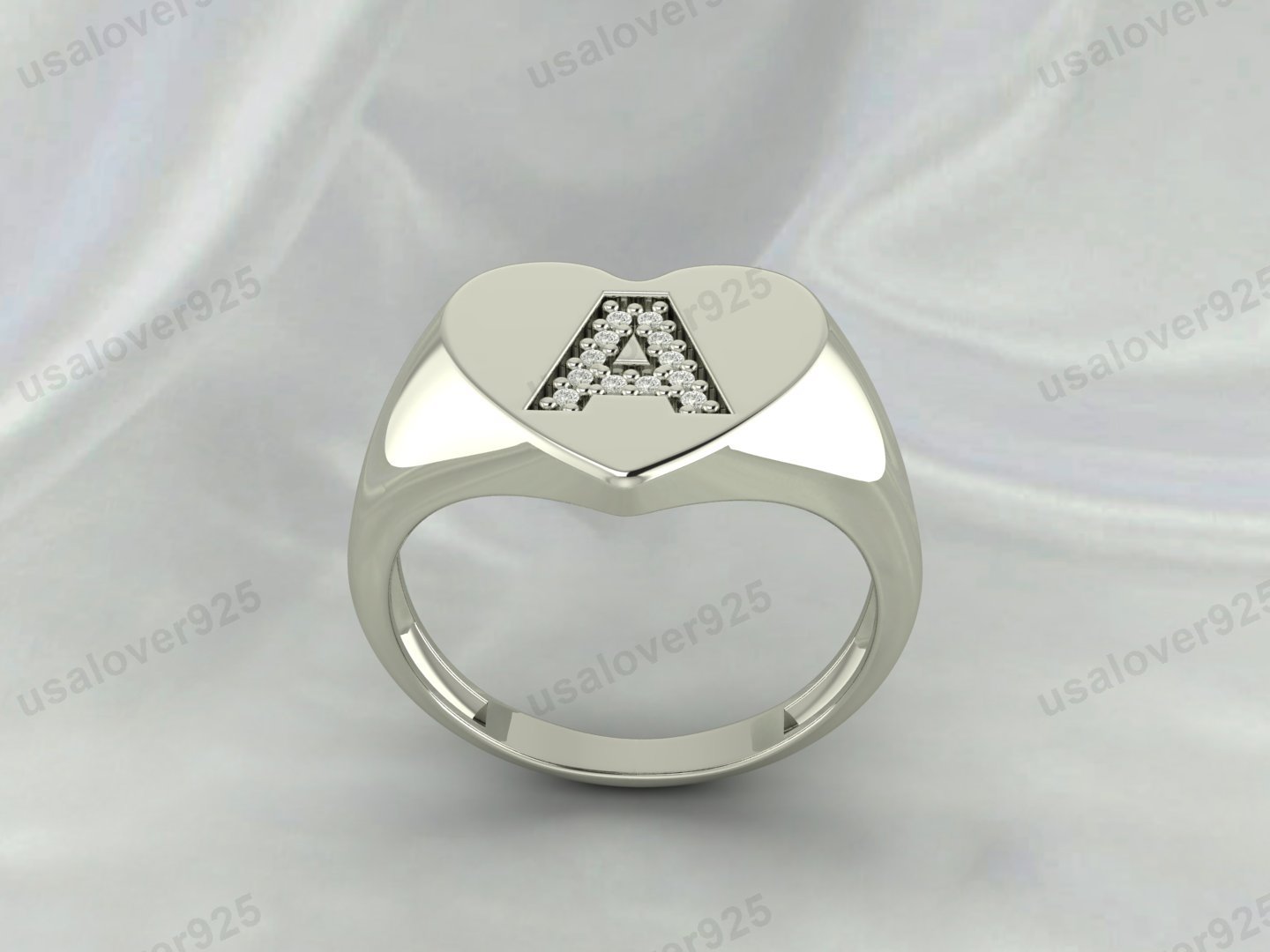 CZ Diamond Stone A Alphabet Unisex Ring – 925 Sterling Silver Jewelry - Image 3